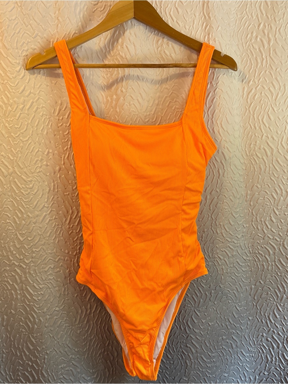 Neon Orange Ribbed One-Piece Swimsuit